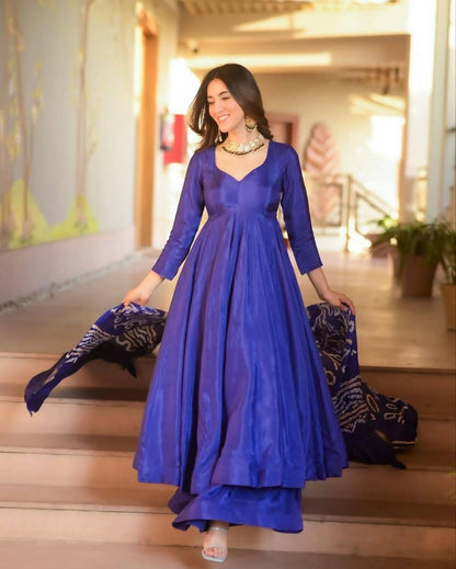 Blue Color Beautiful Silk Suit Gown For Small Family function