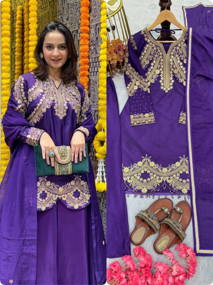 Purple Color Beautiful Partywear Plazo suit