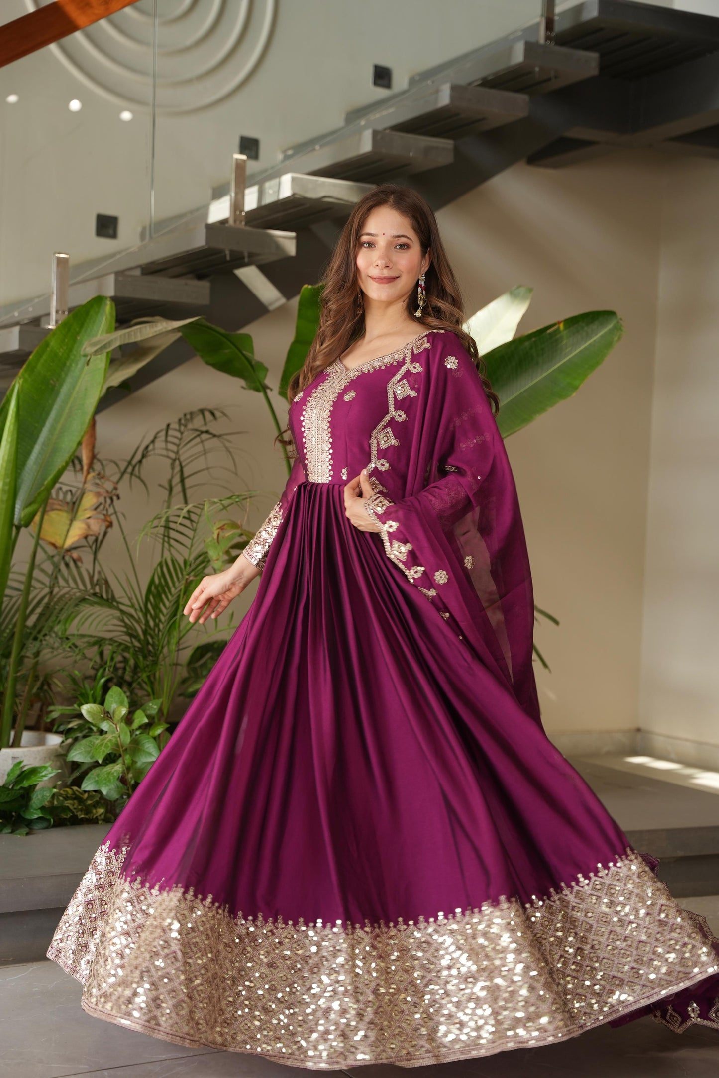 Beautiful anarkali gown in Crush silk Fabric