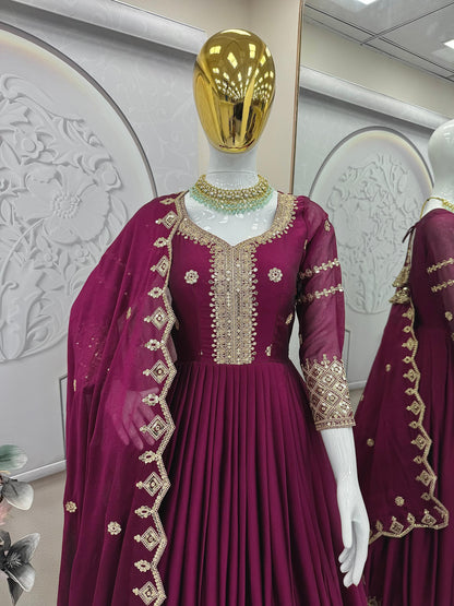 Beautiful anarkali gown in Crush silk Fabric