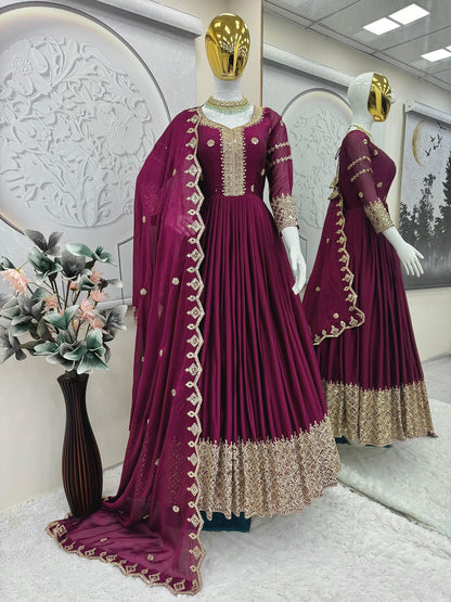 Beautiful anarkali gown in Crush silk Fabric