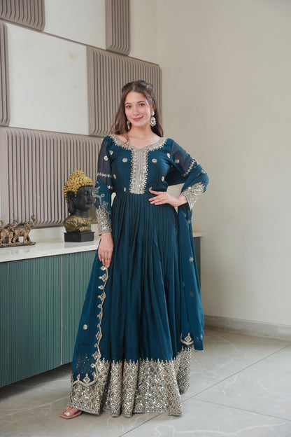 Beautiful anarkali gown in Crush silk Fabric