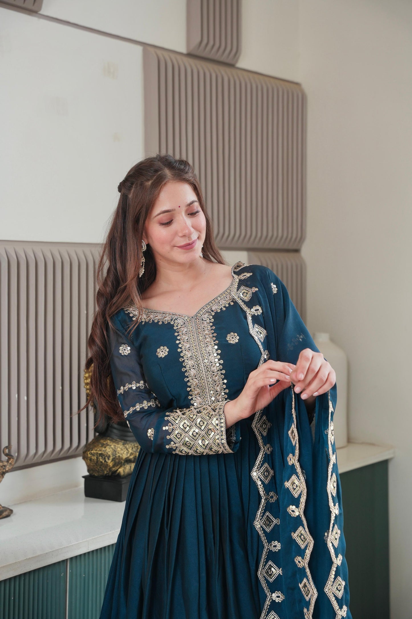 Beautiful anarkali gown in Crush silk Fabric