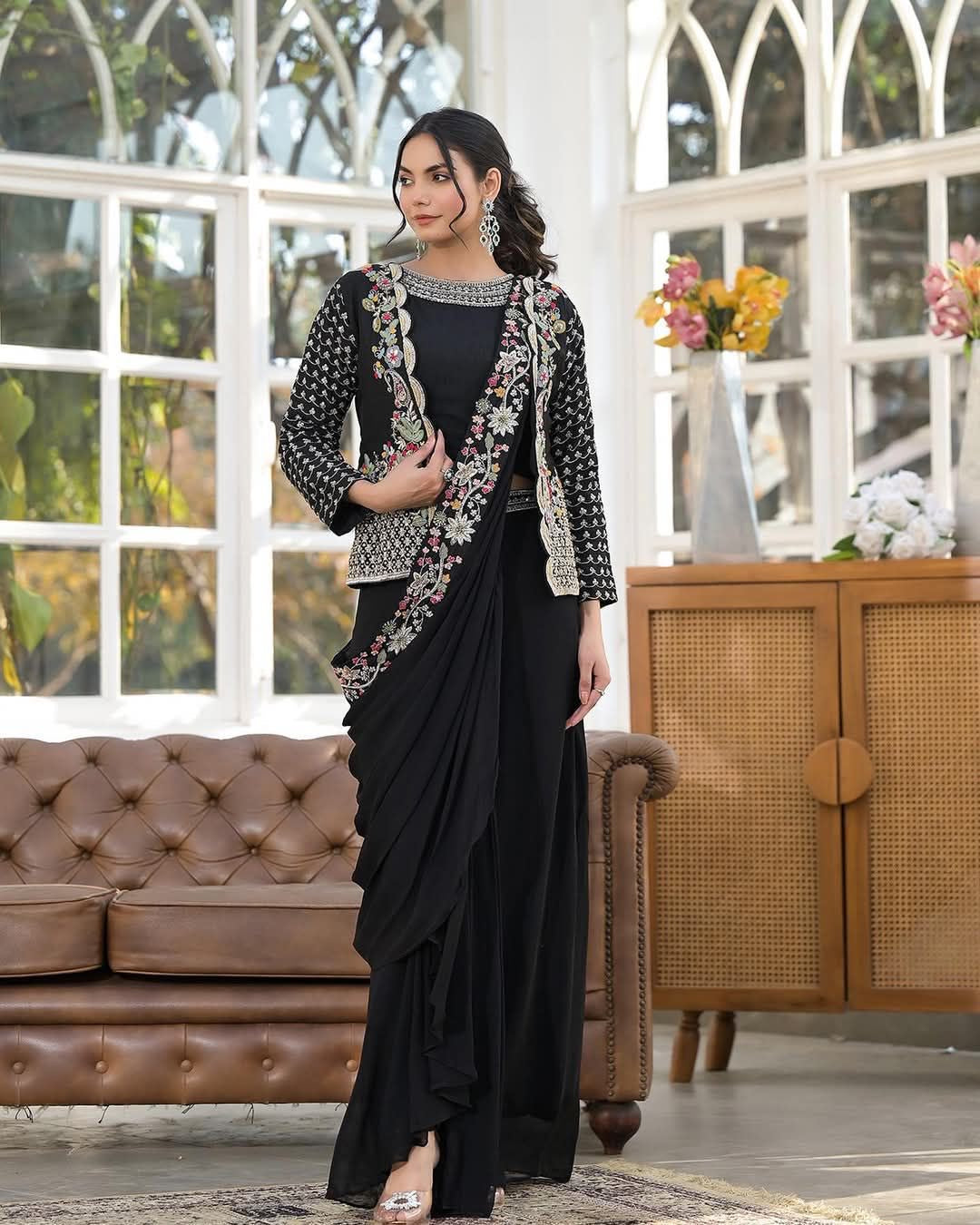 Black Color Trending Party Wear Koti With Sarara Dress