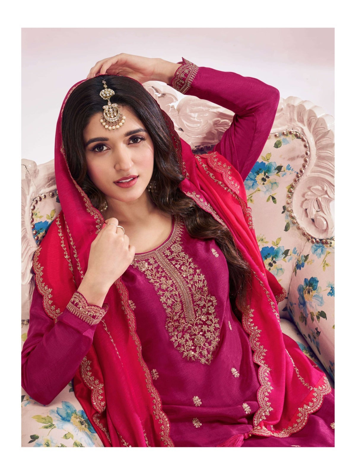 Red Magenta Color Beautiful Partywear Dress