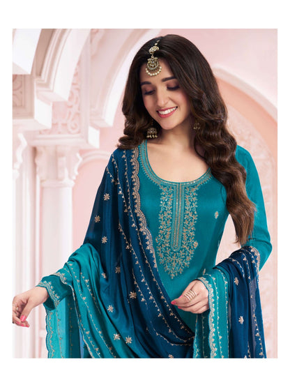 Sky BLue Color Beautiful Partywear Semi Stitched Dress