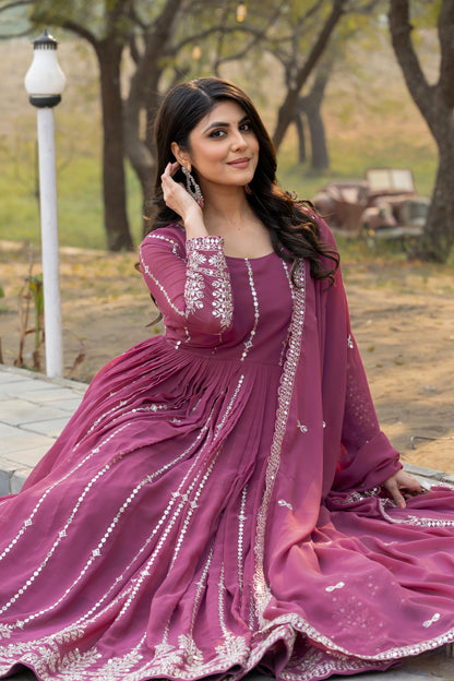 Pink Purple Color Anarakli Gown For wedding function