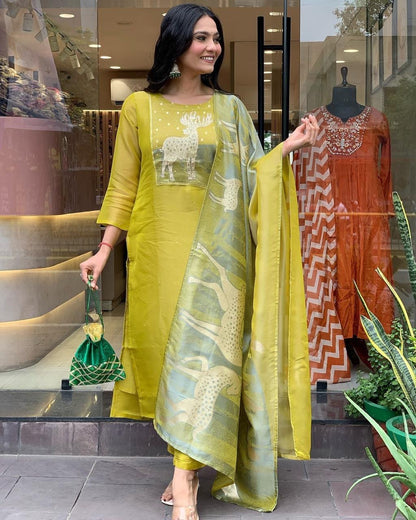 Yellow Color Beautiful Office Wear Silk Suit