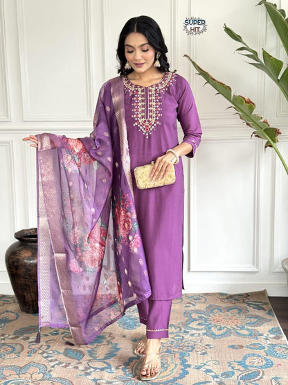 Purple Color Daily Wear Use Kurti Plazo Set