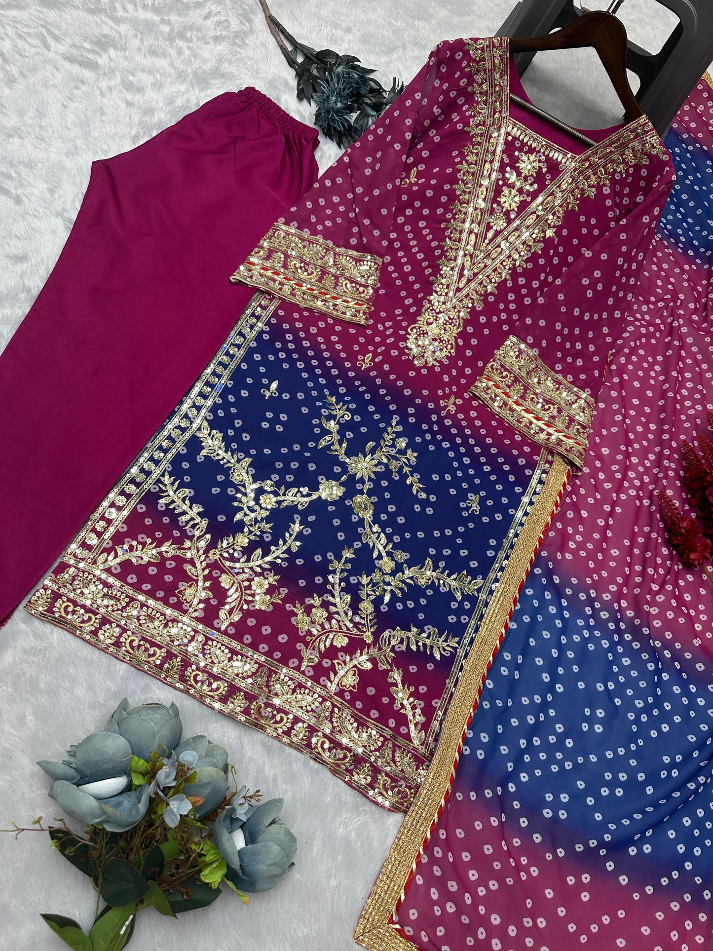 Beautiful Purple Blue Color Georgette Fancy Suit