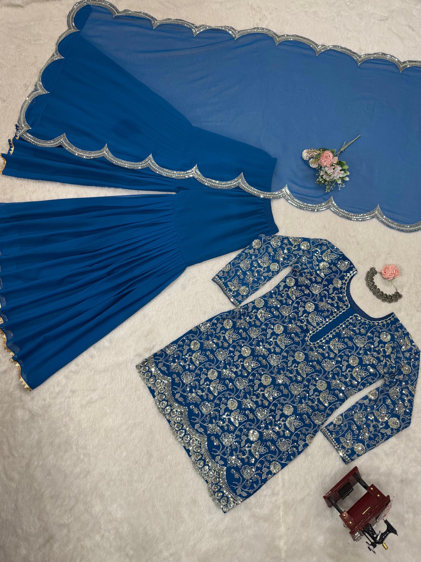 Blue Color Beautiful Sharara Suit For Wedding Function in Georgette Fabric