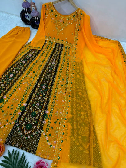 Yellow Color Anarkali Gown In Georgette Fabric