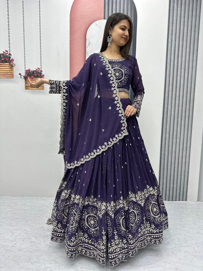 Blue Color Beautiful Lehenga Choli For Upcoming Wedding Function