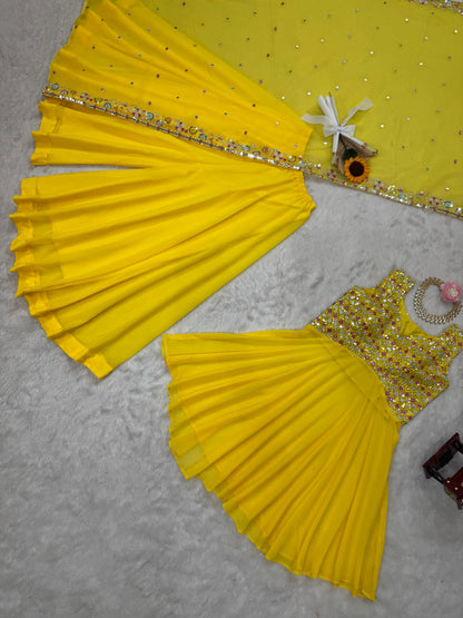 Yellow Color Beautiful Georgette Fabric PLazo Suit