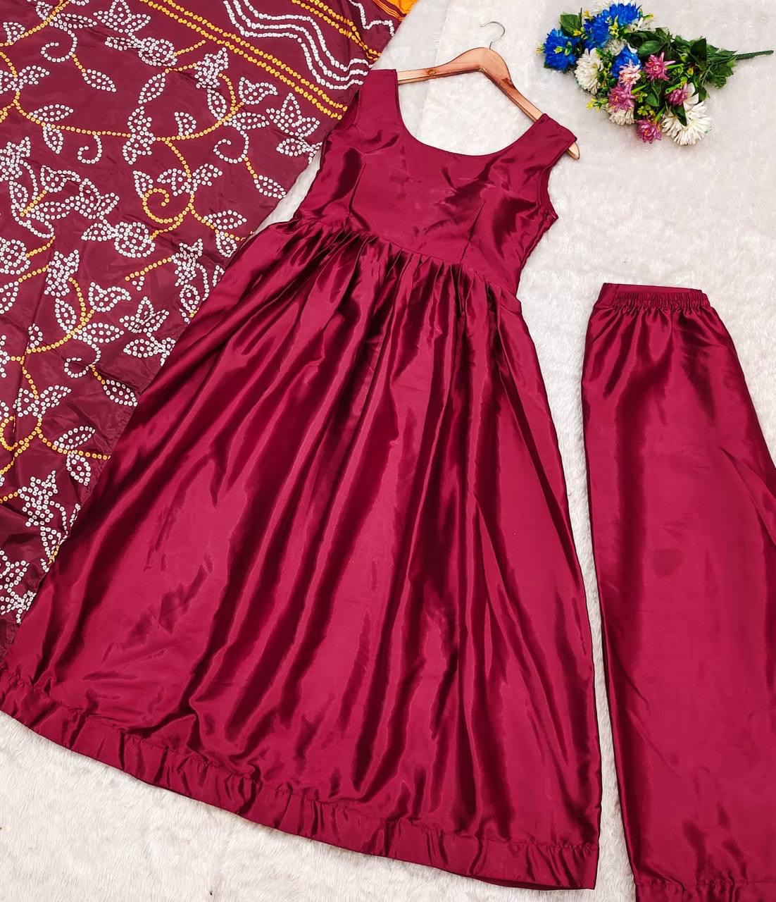 Red Color Beautiful Silk Suit Gown For Small Family function