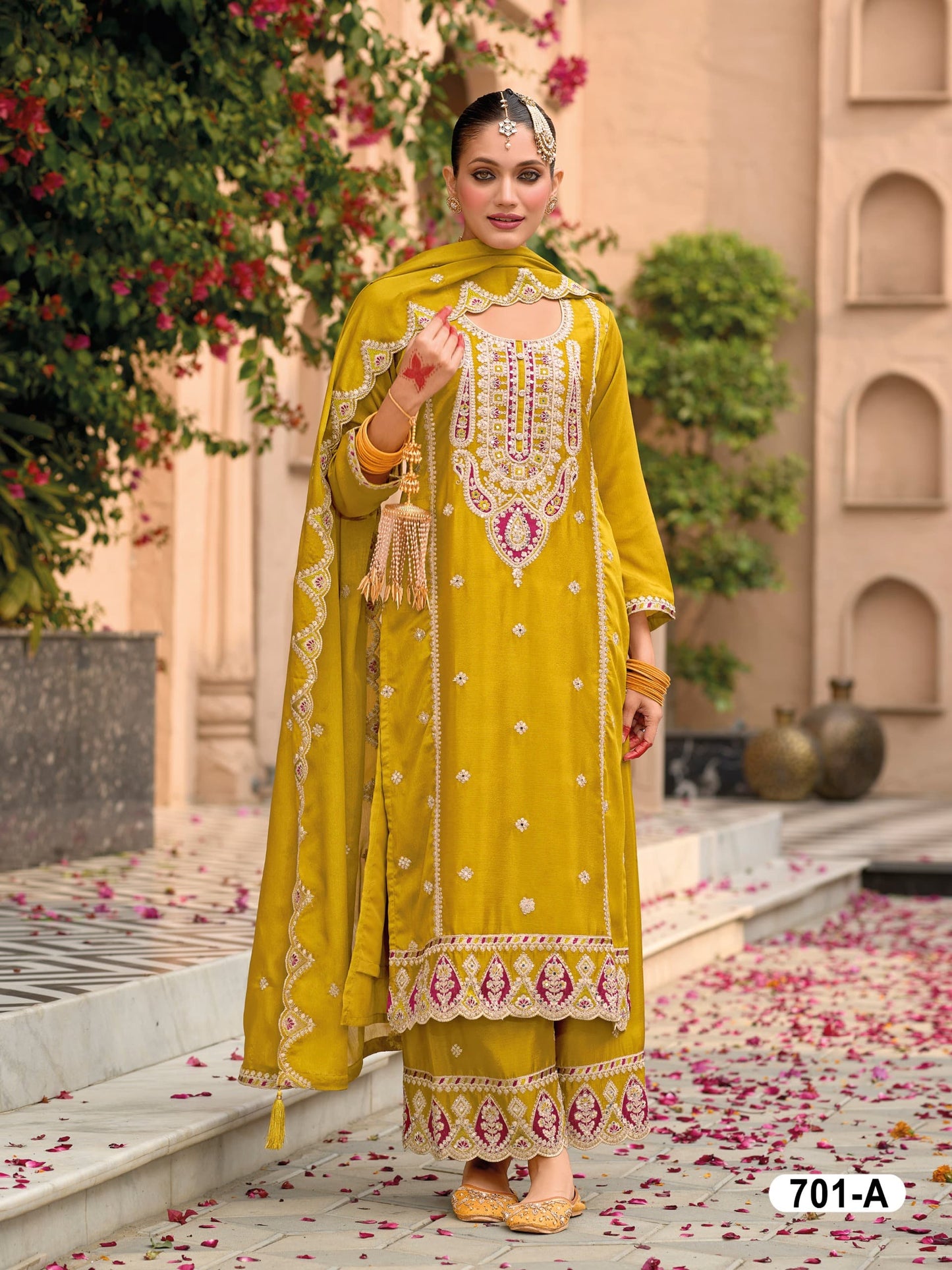 Yellow Color Beautiful PartyWear Dress In Chinon Fabric