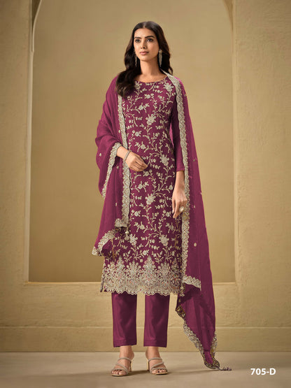 Maroon Color Beautiful Partywear Semi Stitched Suit