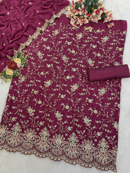 Maroon Color Beautiful Partywear Semi Stitched Suit