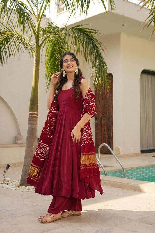 Red Color Beautiful Silk Suit Gown For Small Family function