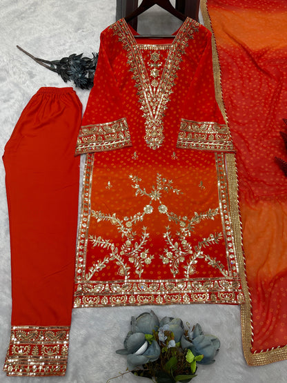 Beautiful Red Orange Color Georgette Fancy Suit