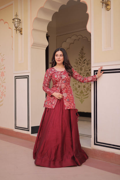 Readymade Lehenga Choli in Silk Fabric in red color