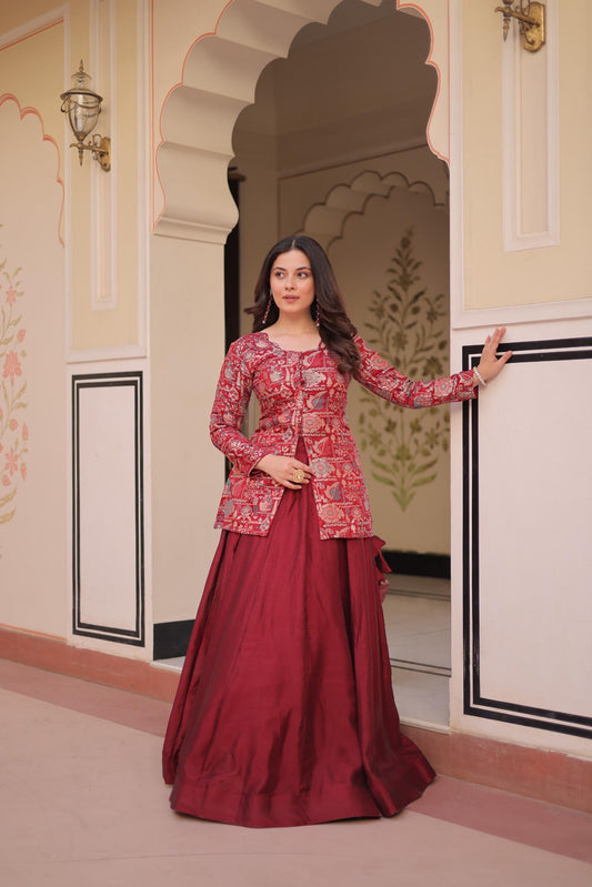 Readymade Lehenga Choli in Silk Fabric in red color