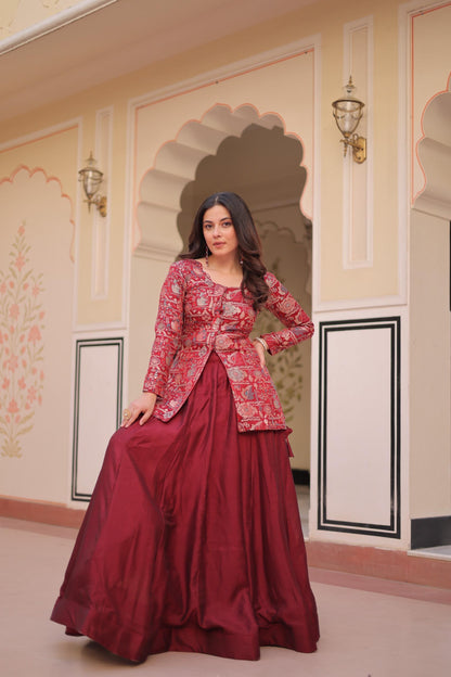 Readymade Lehenga Choli in Silk Fabric in red color