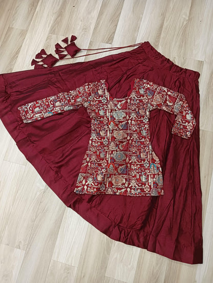 Readymade Lehenga Choli in Silk Fabric in red color