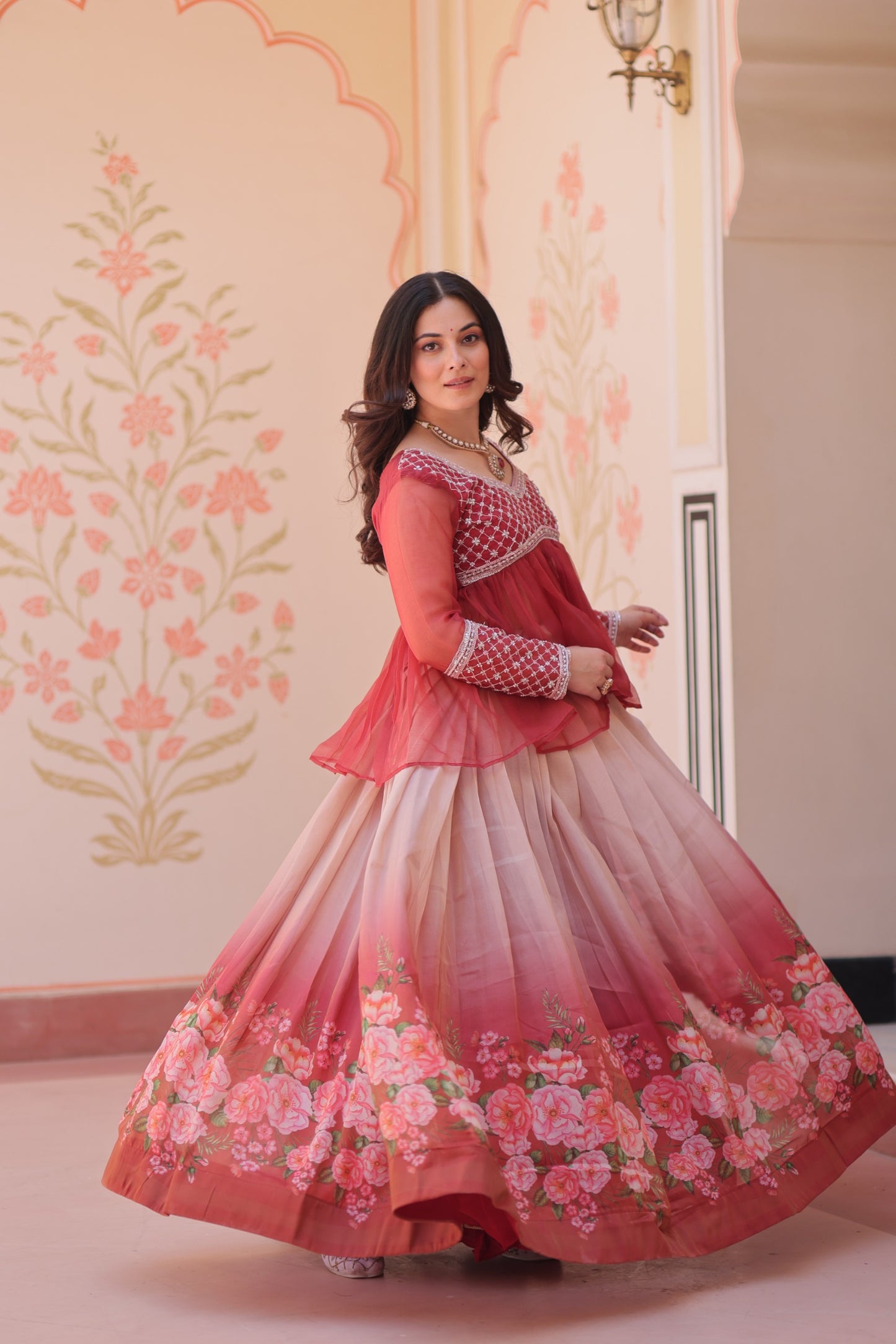 Gajri Colour Beautiful Partywear Lehenga Choli
