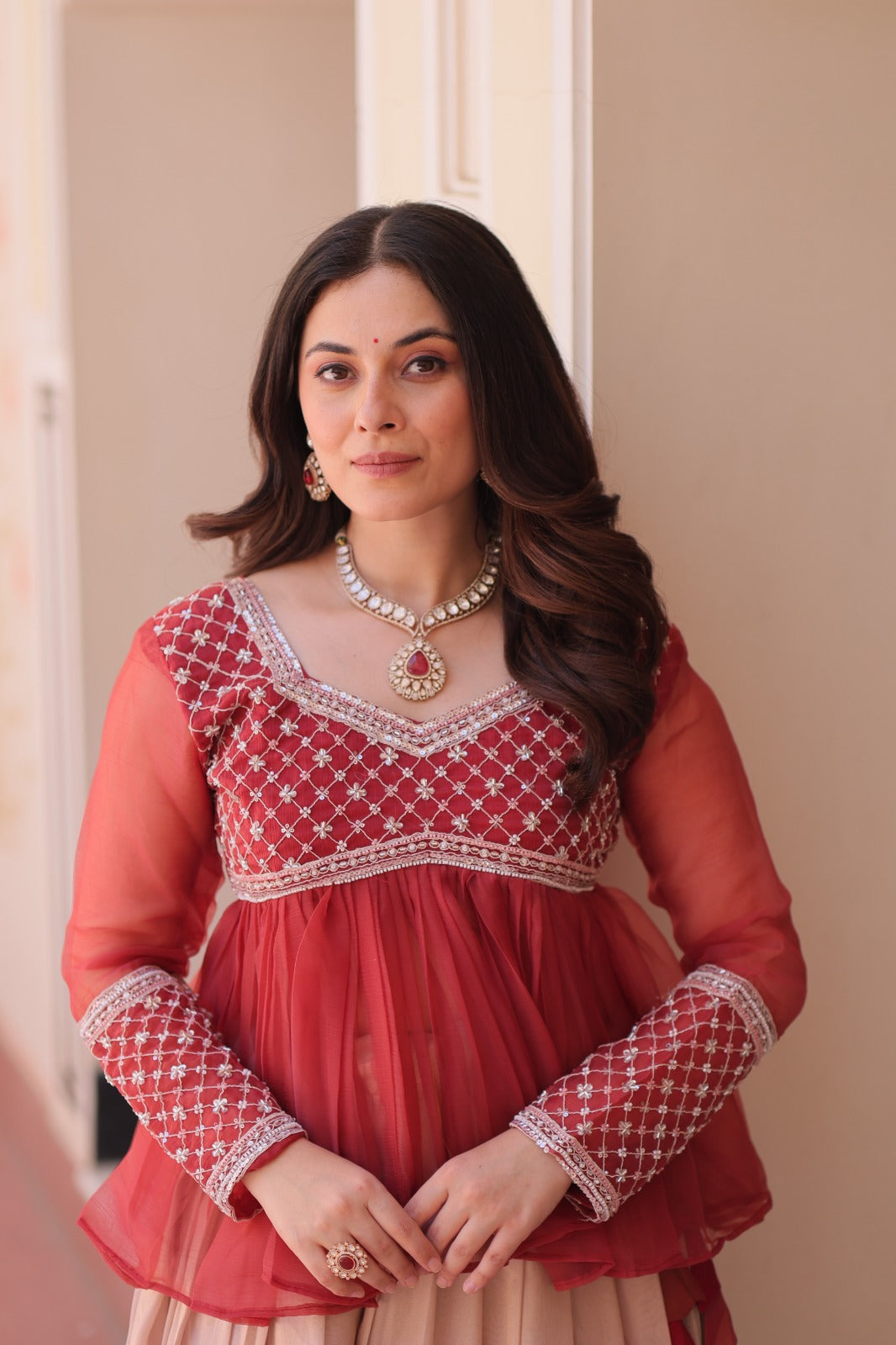 Gajri Colour Beautiful Partywear Lehenga Choli