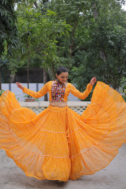 Yellow Color Beautiful Navratri Lehenga Choli in georgette fabric