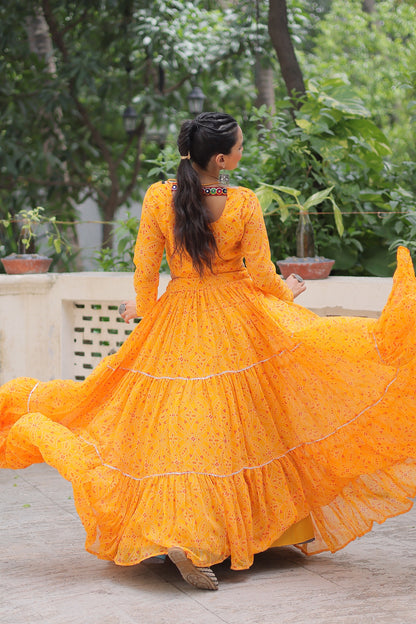 Yellow Color Beautiful Navratri Lehenga Choli in georgette fabric