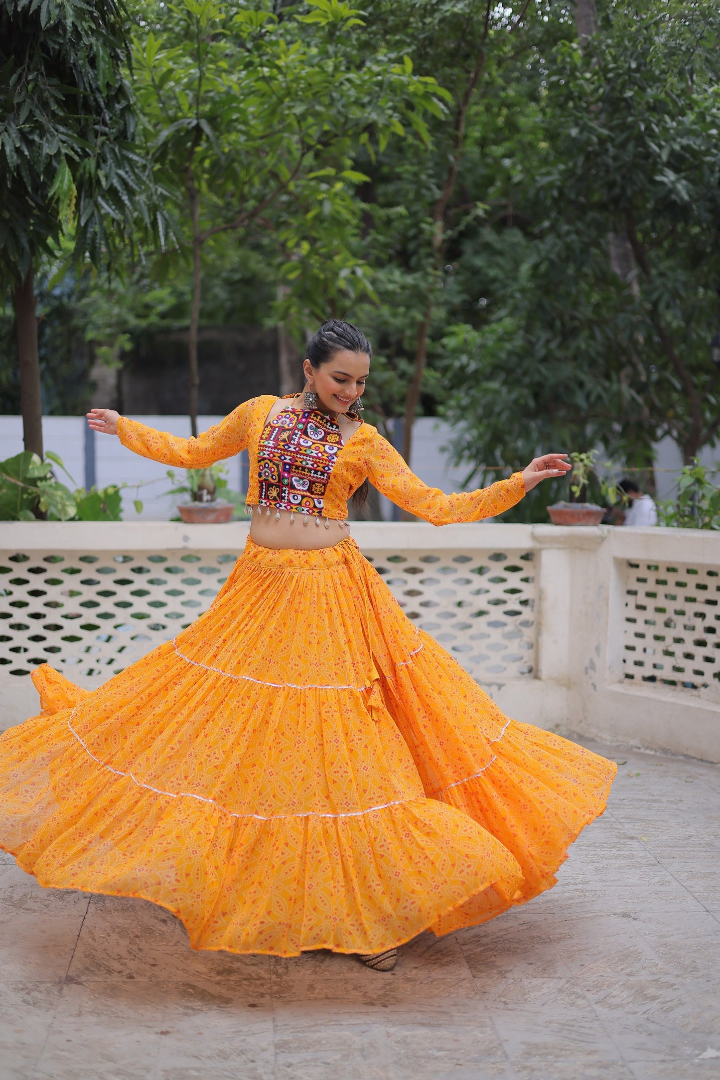 Yellow Color Beautiful Navratri Lehenga Choli in georgette fabric