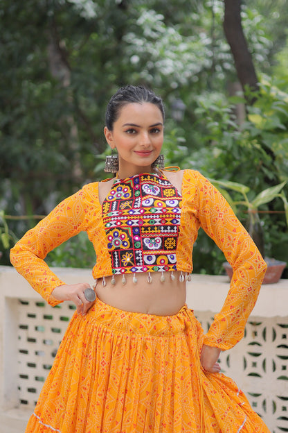 Yellow Color Beautiful Navratri Lehenga Choli in georgette fabric