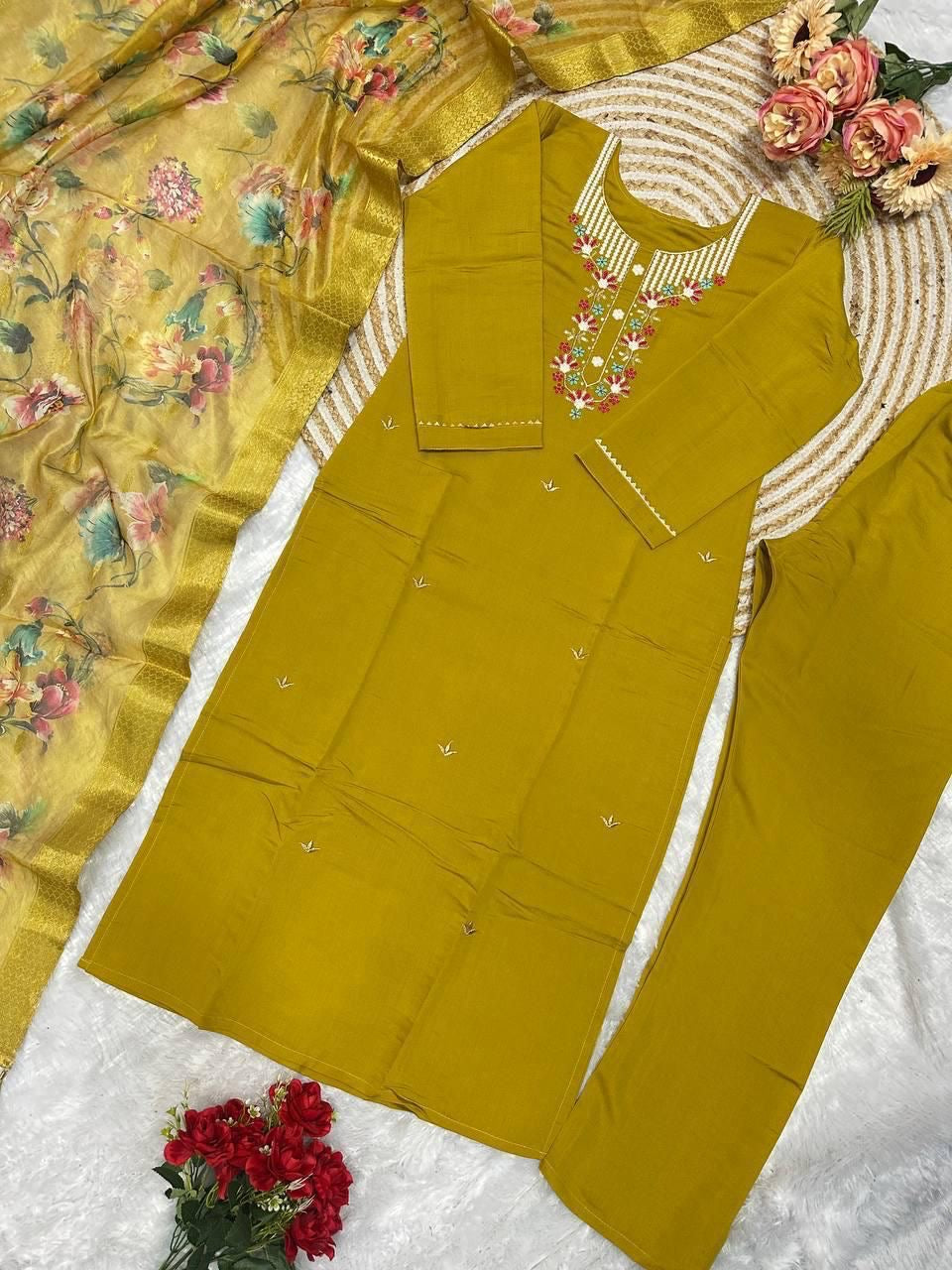 Dark Yellow Color Office Wear Kurti pent Set