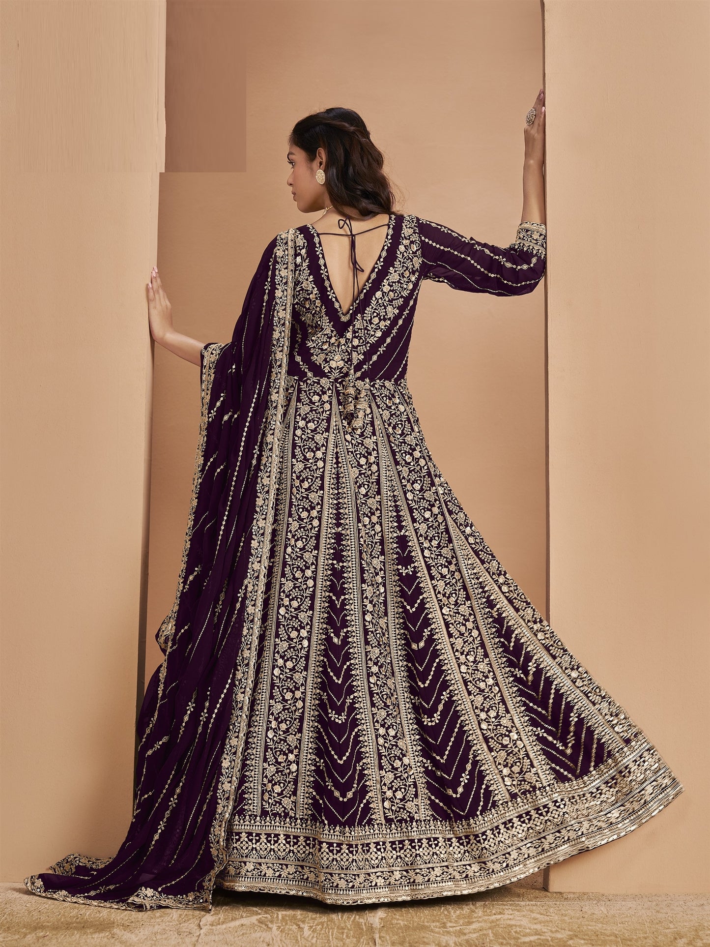 Purple Color Beautiful Georgette Anarkali Suit For upcoming Wedding