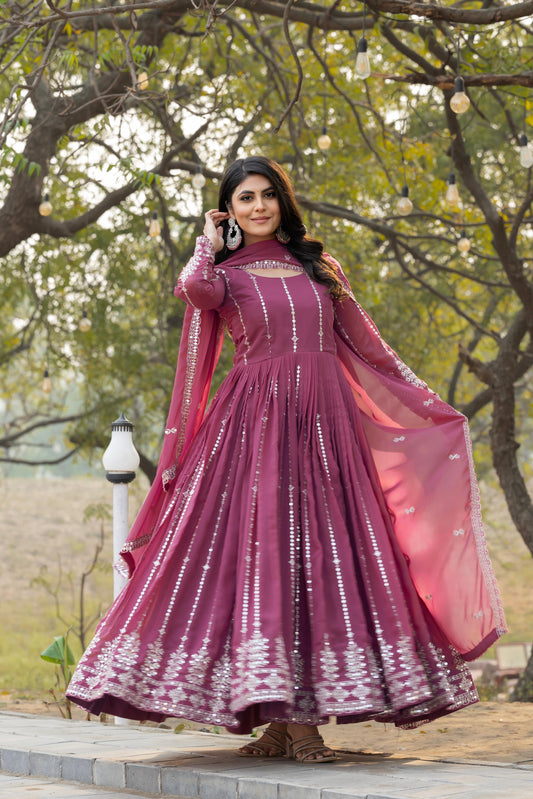 Pink Purple Color Anarakli Gown For wedding function