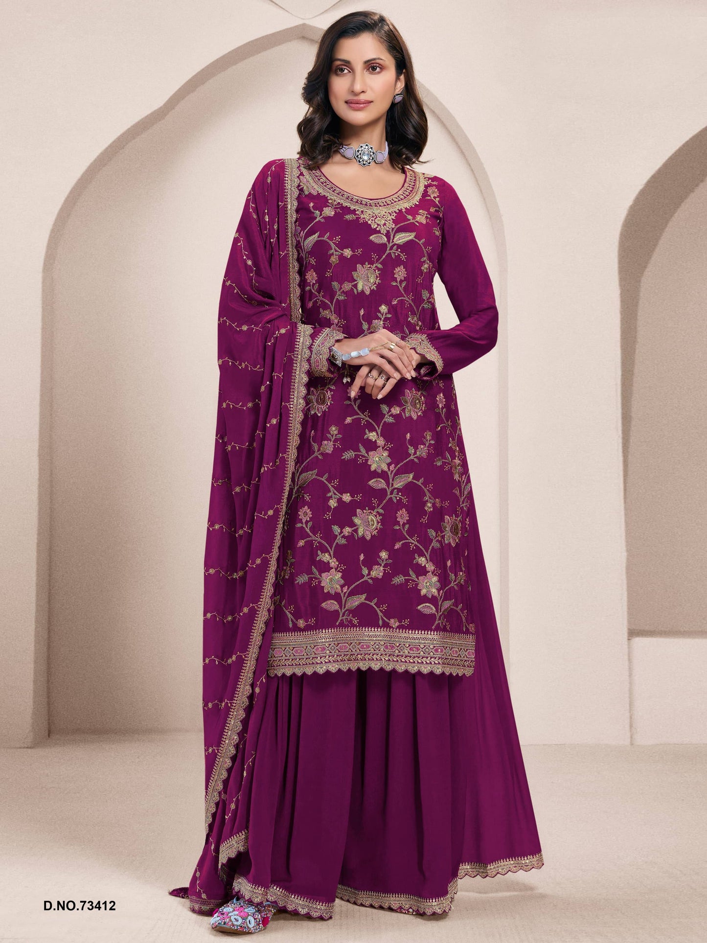 Maroon Color Beautiful Partywear Dress in Chinon Fabric