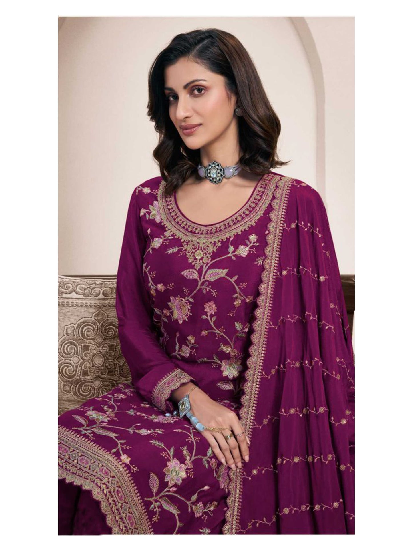 Maroon Color Beautiful Partywear Dress in Chinon Fabric