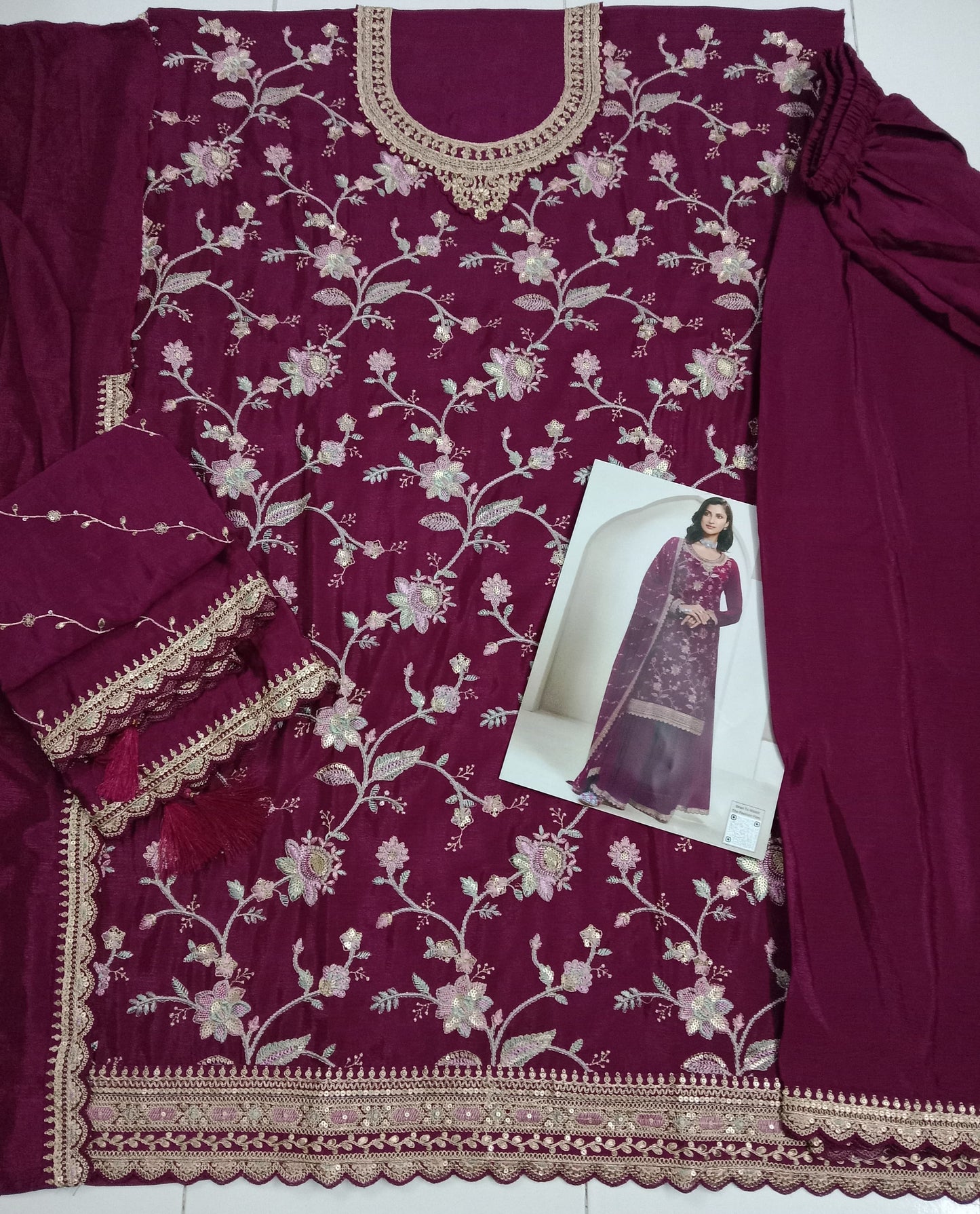 Maroon Color Beautiful Partywear Dress in Chinon Fabric