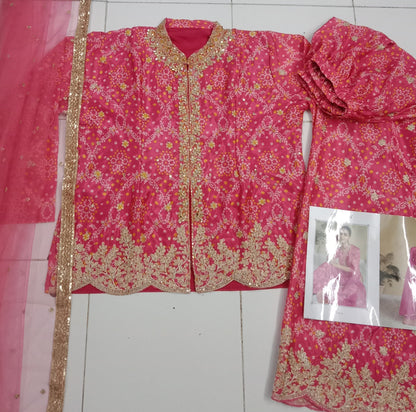 Pink Red Color Beautiful Chinon Plazo Suit