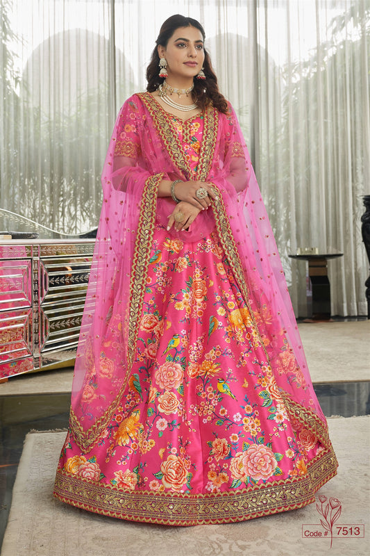Modern Floral Lehenga Choli For Wedding Function in Pink color