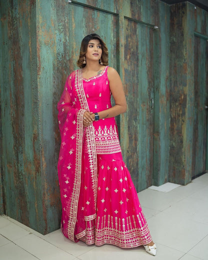 Pink Color Beautiful Plazo Sharara Suit In georgette Fabric