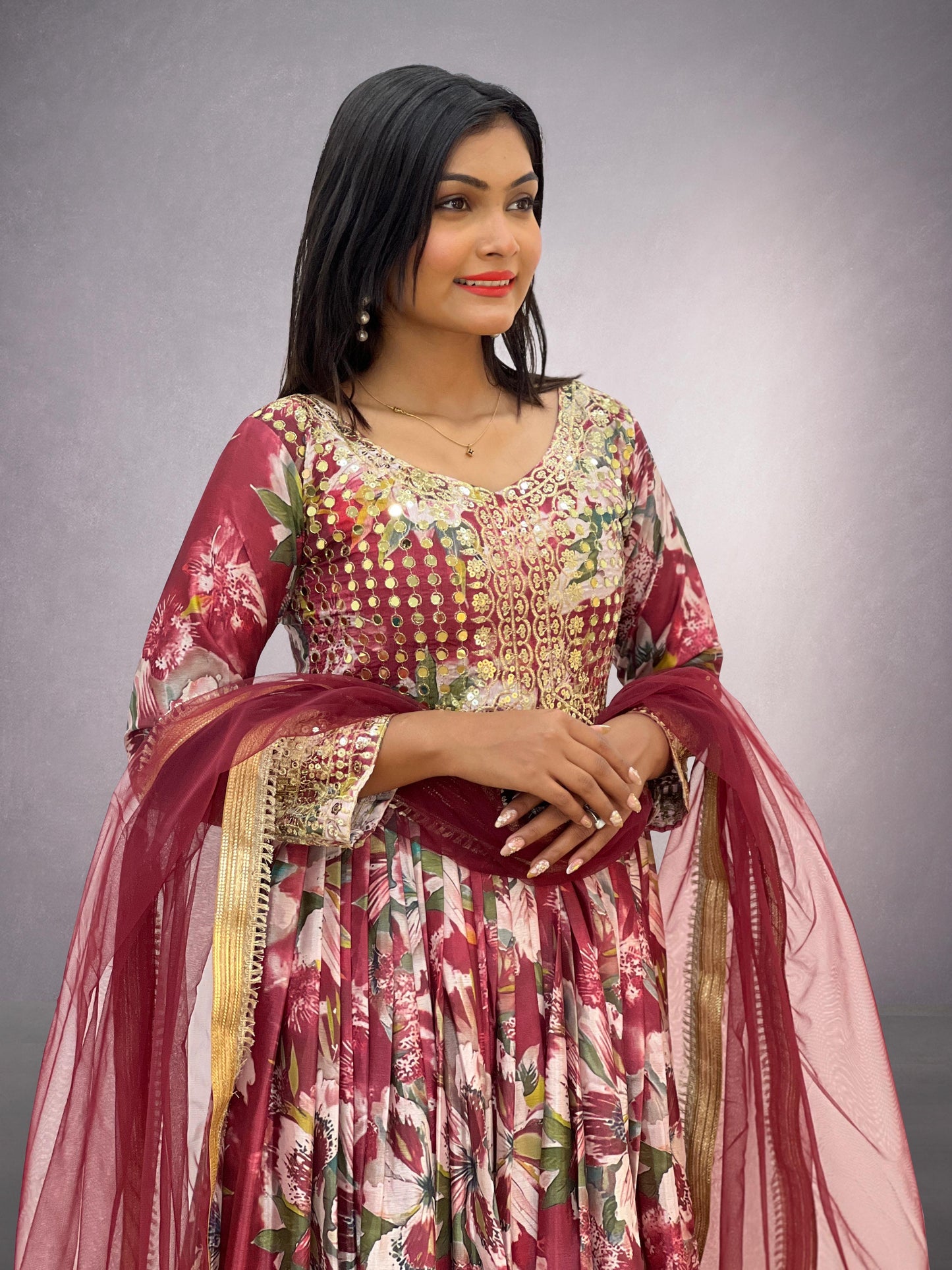 Beautful Chinon Fabric Anarkali Gown