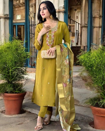 Dark Yellow Color Office Wear Kurti pent Set