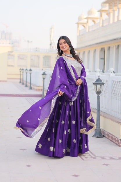 Purple Color Beautiful Anarkali Gown In Gerogette Fabric