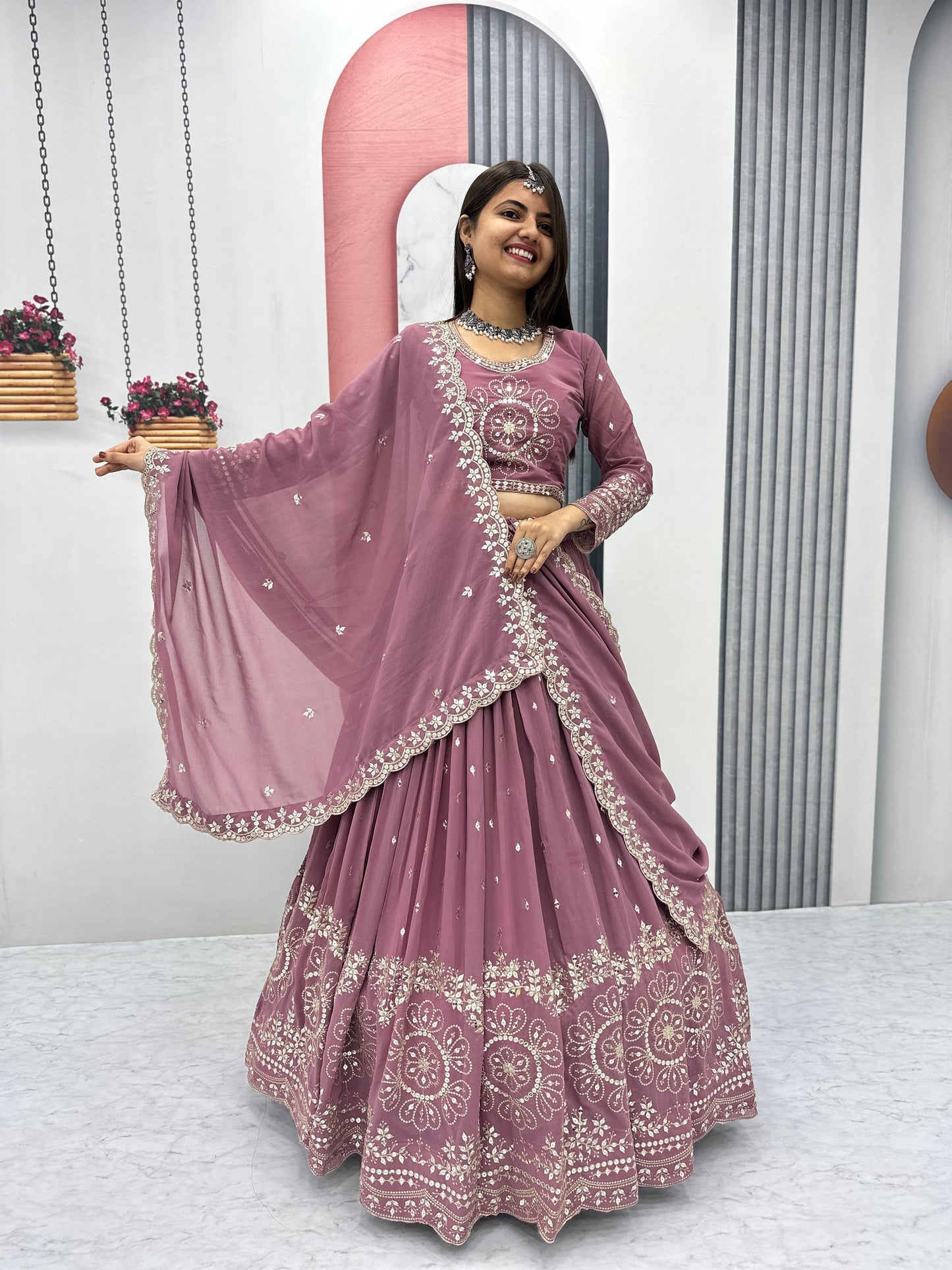 Light Peach Color Beautiful Lehenga Choli In Georgette Fabric