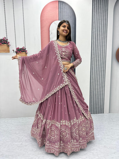 Light Peach Color Beautiful Lehenga Choli In Georgette Fabric