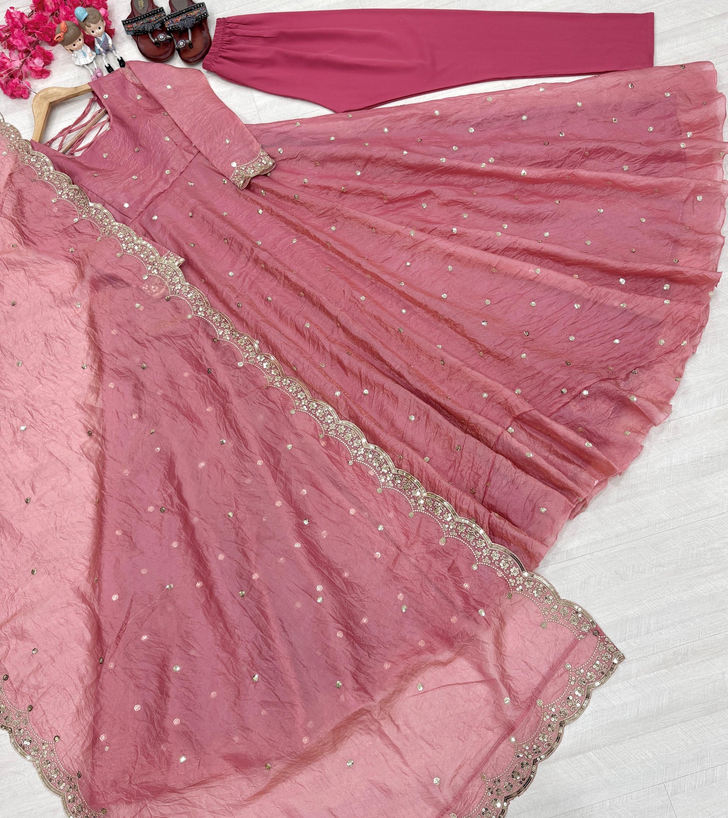 Pink Color Beautiful Crush Silk Gown