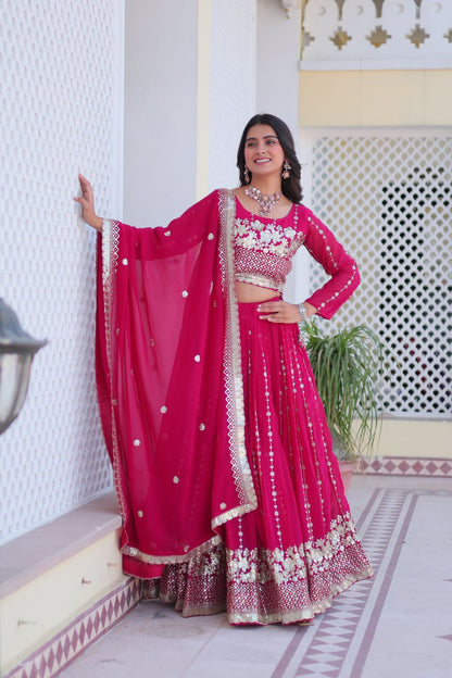 Rani Color Beautiful wedding Lehenga Choli